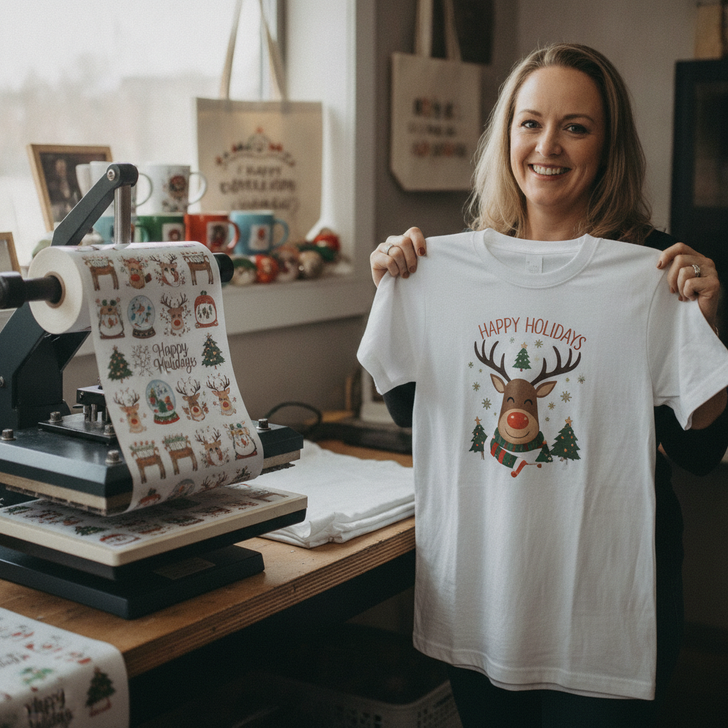 Happy printing business owner